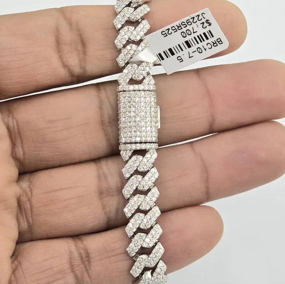 925 Sterling Silver Moissanite Diamond Bracelet 10mm 7.5 Inches
